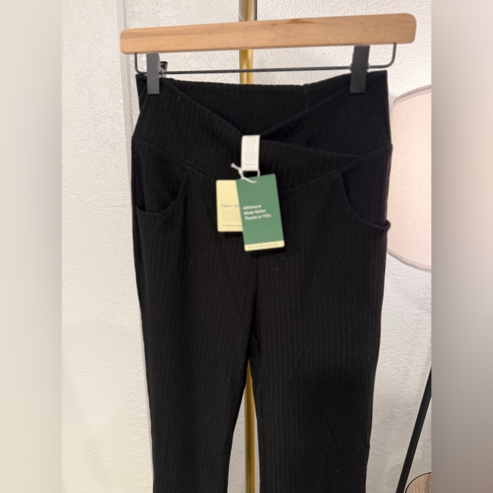 Halara Ribbed Knit High Waisted Crossover Flare Pants Tummy Control NWT - Picture 3 of 16